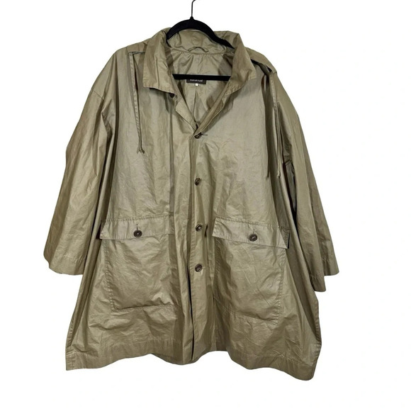 Eskandar Swing Coat Waxed Rain Jacket Detachable Hood Olive Green Sz:1/Small - Picture 2 of 8